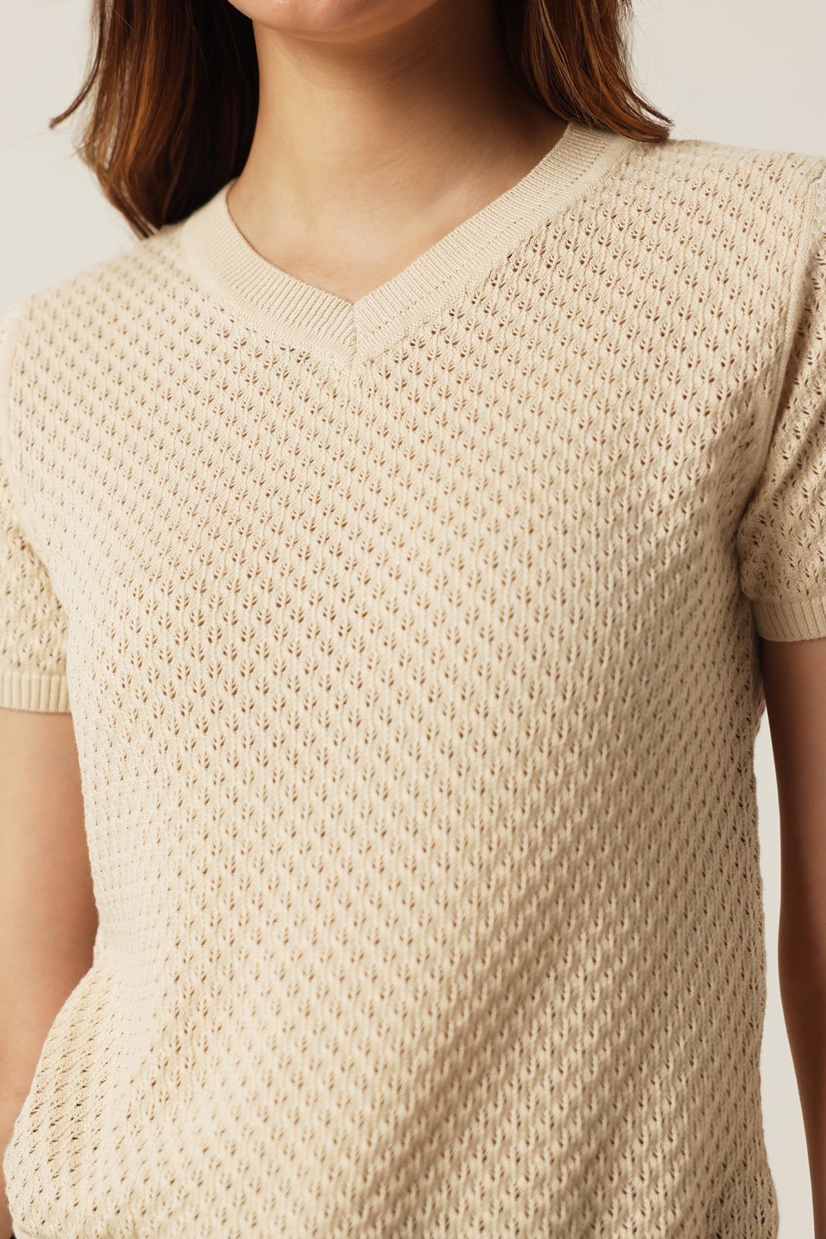 Rauth Women Knitted V Neck Top | Short Sleeve Textured Knit T-Shirt | Stylish Casual Western Wear Top for Women