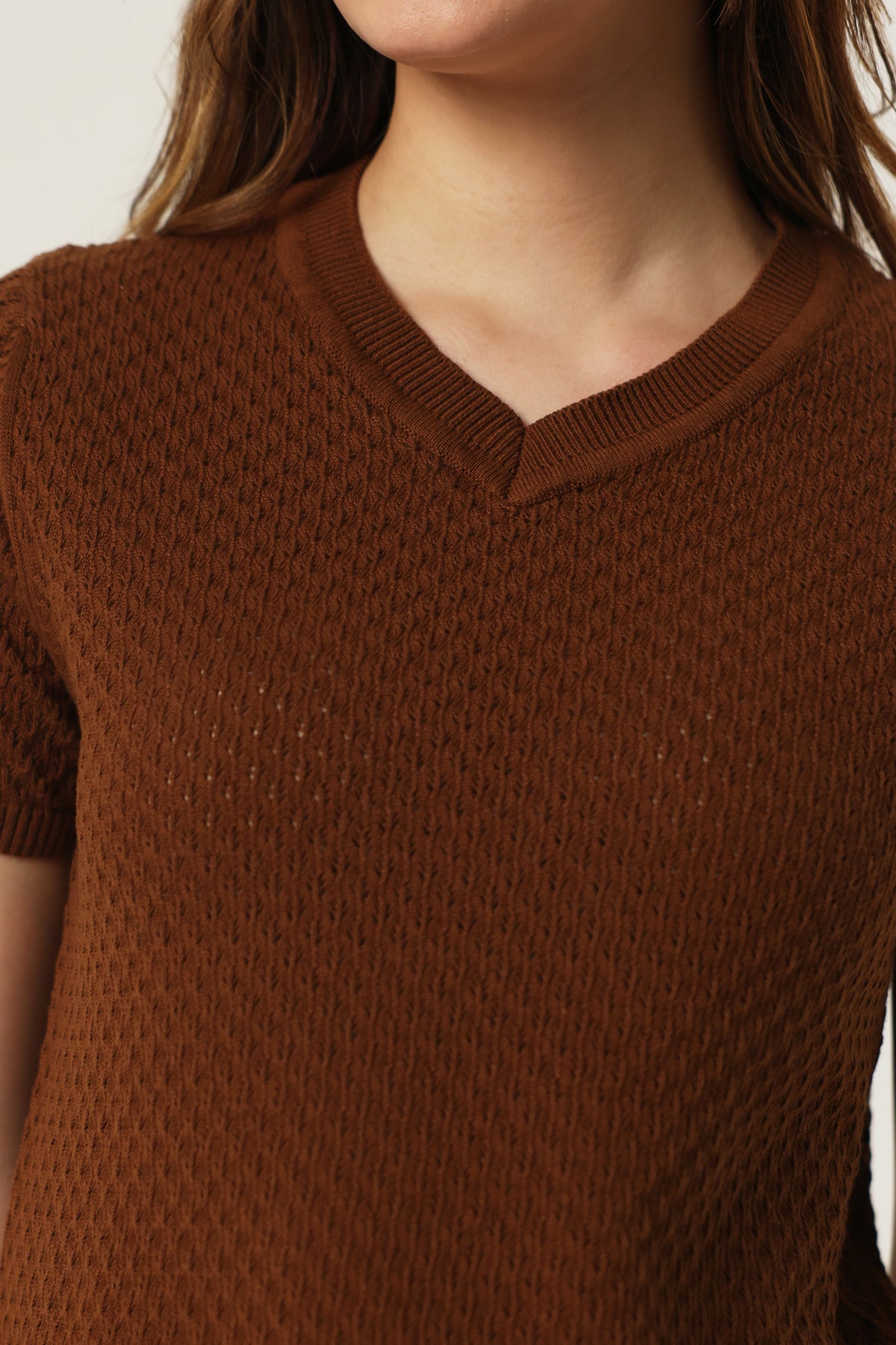 Rauth Women Knitted V Neck Top | Short Sleeve Textured Knit T-Shirt | Stylish Casual Western Wear Top for Women