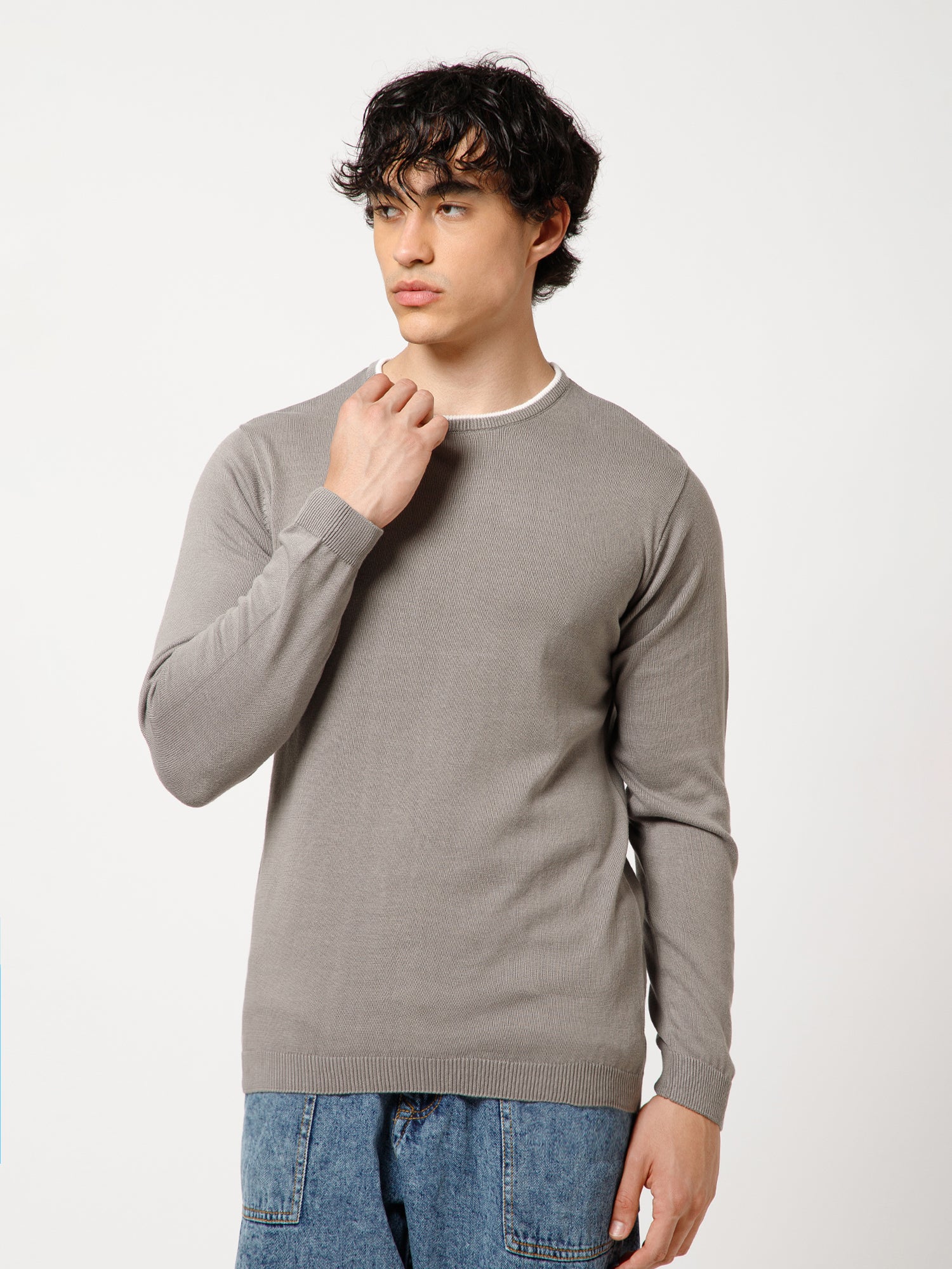 Essential Slim Fit Lightweight Crew Neck Pullover SweatShirt