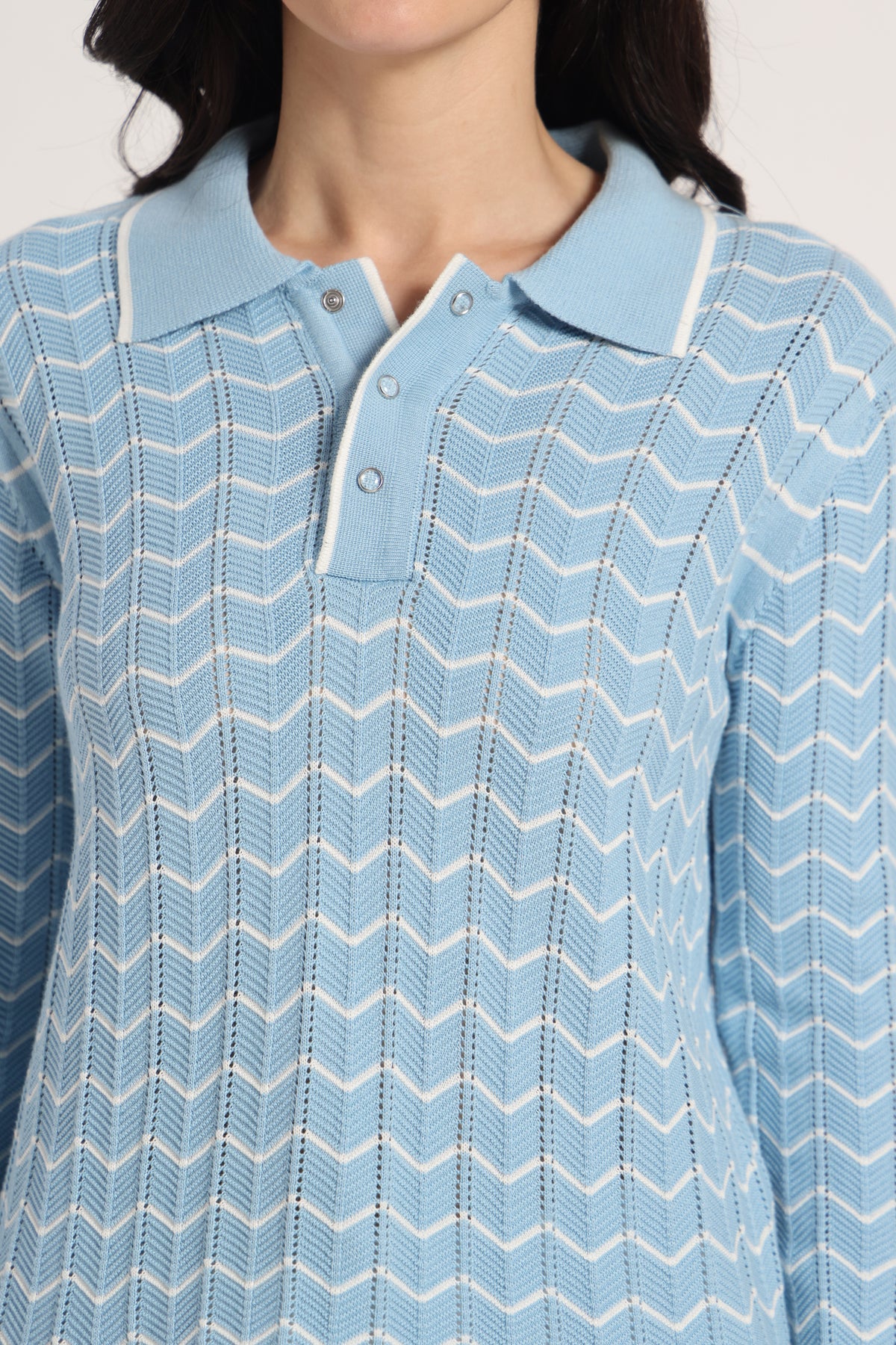 Rauth Women Knitted Polo Neck Top | Full Sleeve Chevron Pattern Sweater T-Shirt | Stylish Casual Western Wear