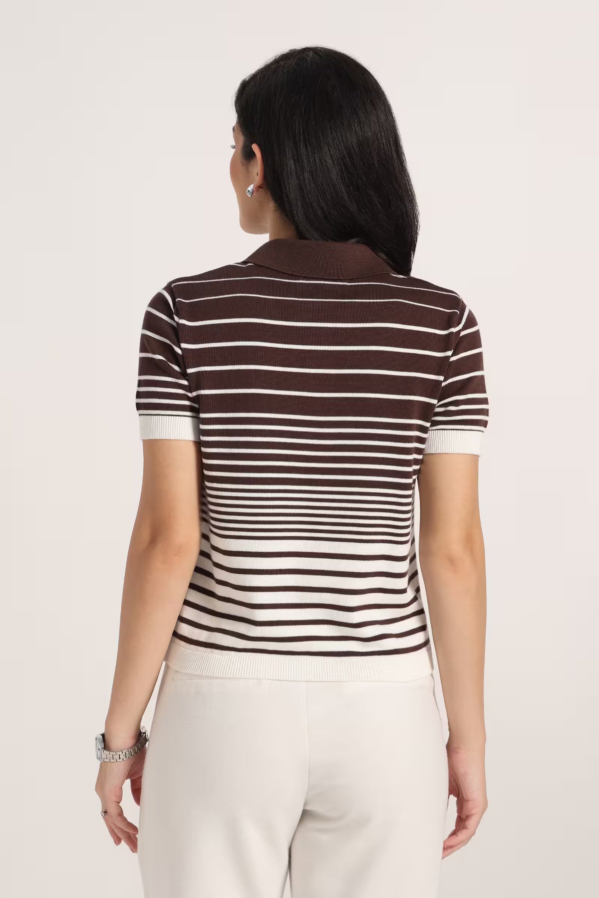 Rauth Women Knitted Polo Collar Top | Short Sleeve Textured Knit T-Shirt | Stylish Casual Western Wear Top for Women