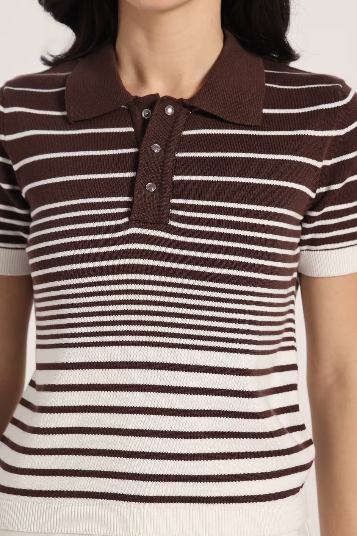 Rauth Women Knitted Polo Collar Top | Short Sleeve Textured Knit T-Shirt | Stylish Casual Western Wear Top for Women