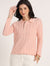 Rauth Women Knitted Polo Neck Top | Full Sleeve Chevron Pattern Sweater T-Shirt | Stylish Casual Western Wear