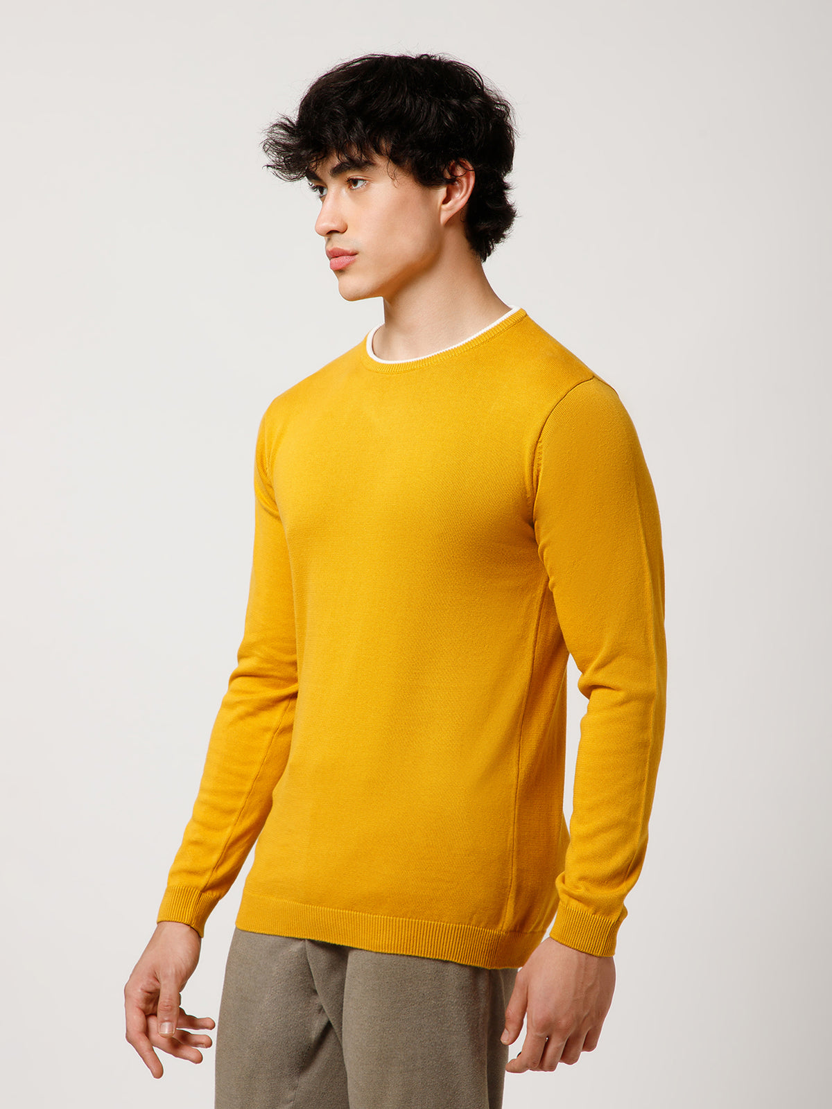 Men Full-Sleeves T-shirt Plain Round Neck 100% Cotton Blend