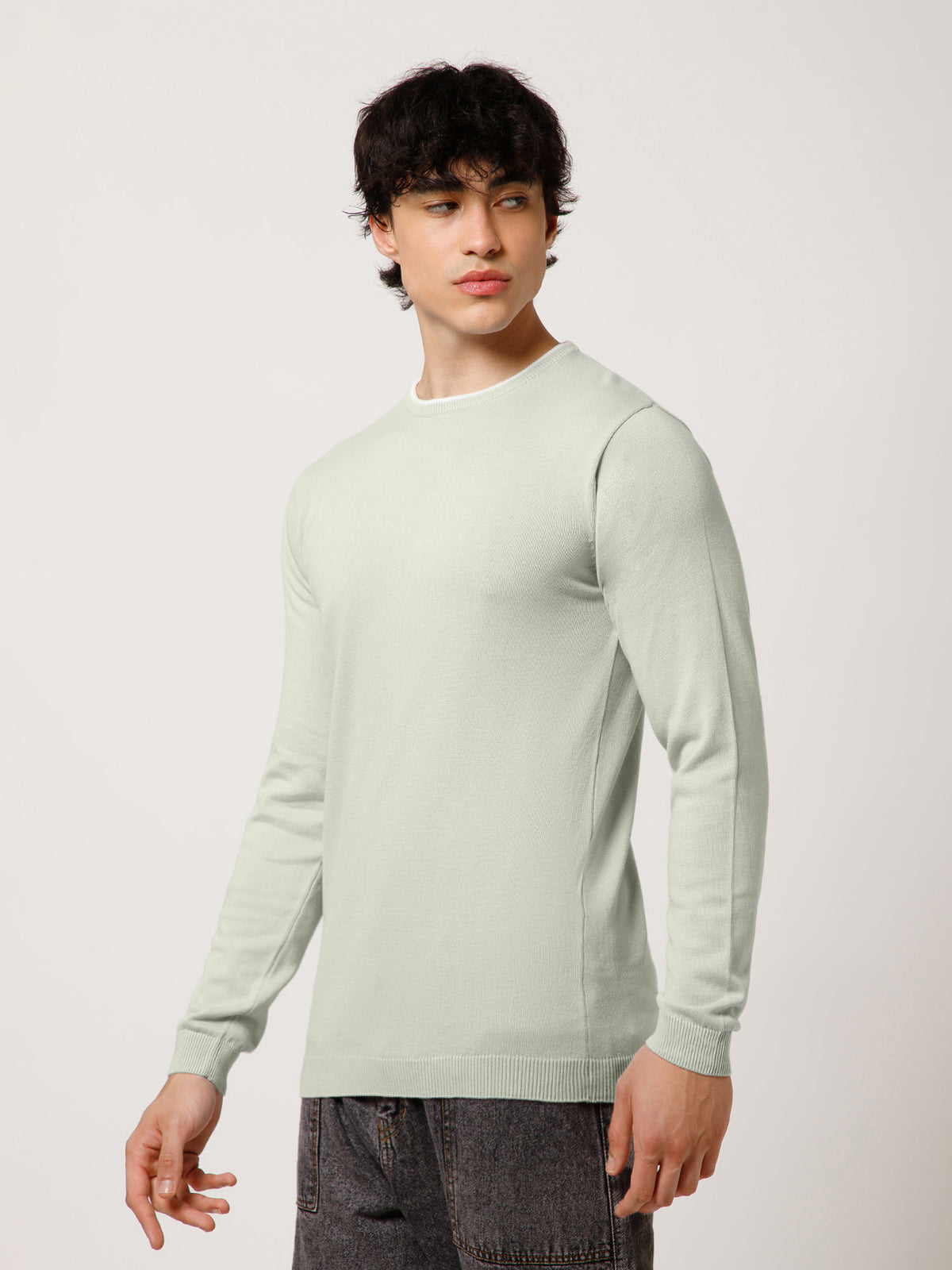 Men Full-Sleeves T-shirt Plain Round Neck 100% Cotton Blend