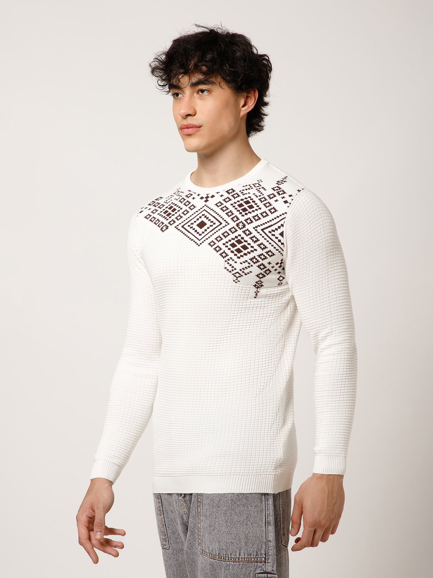 Men Printed Round Neck Pure Cotton White T-Shirt