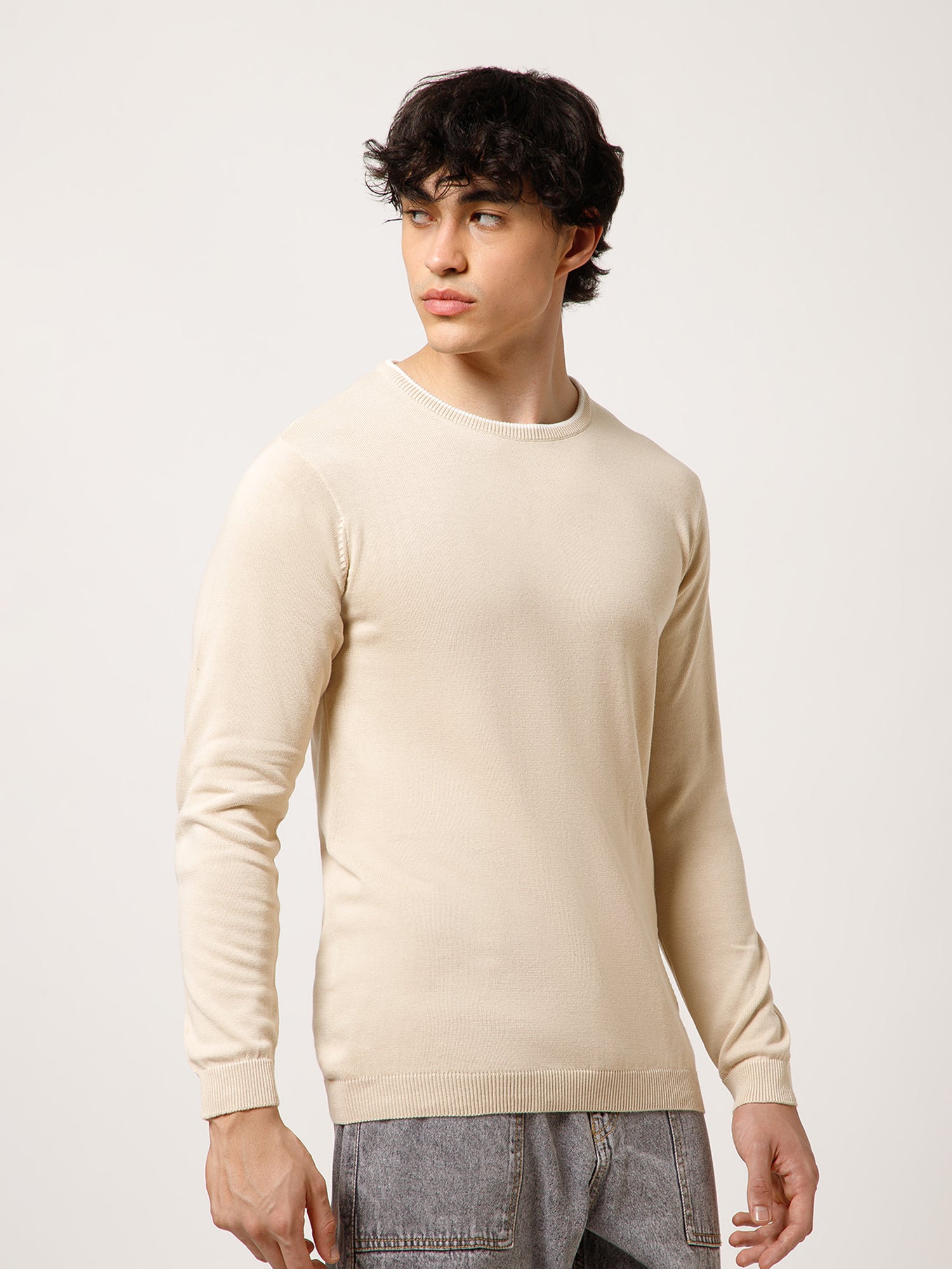Essential Slim Fit Lightweight Crew Neck Pullover SweatShirt