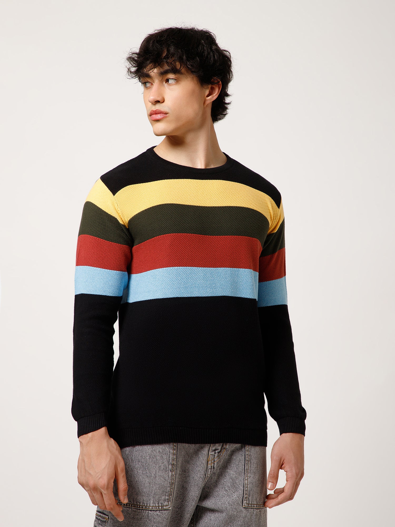 Retro Striped Knit Sweater with Modern Streetwear