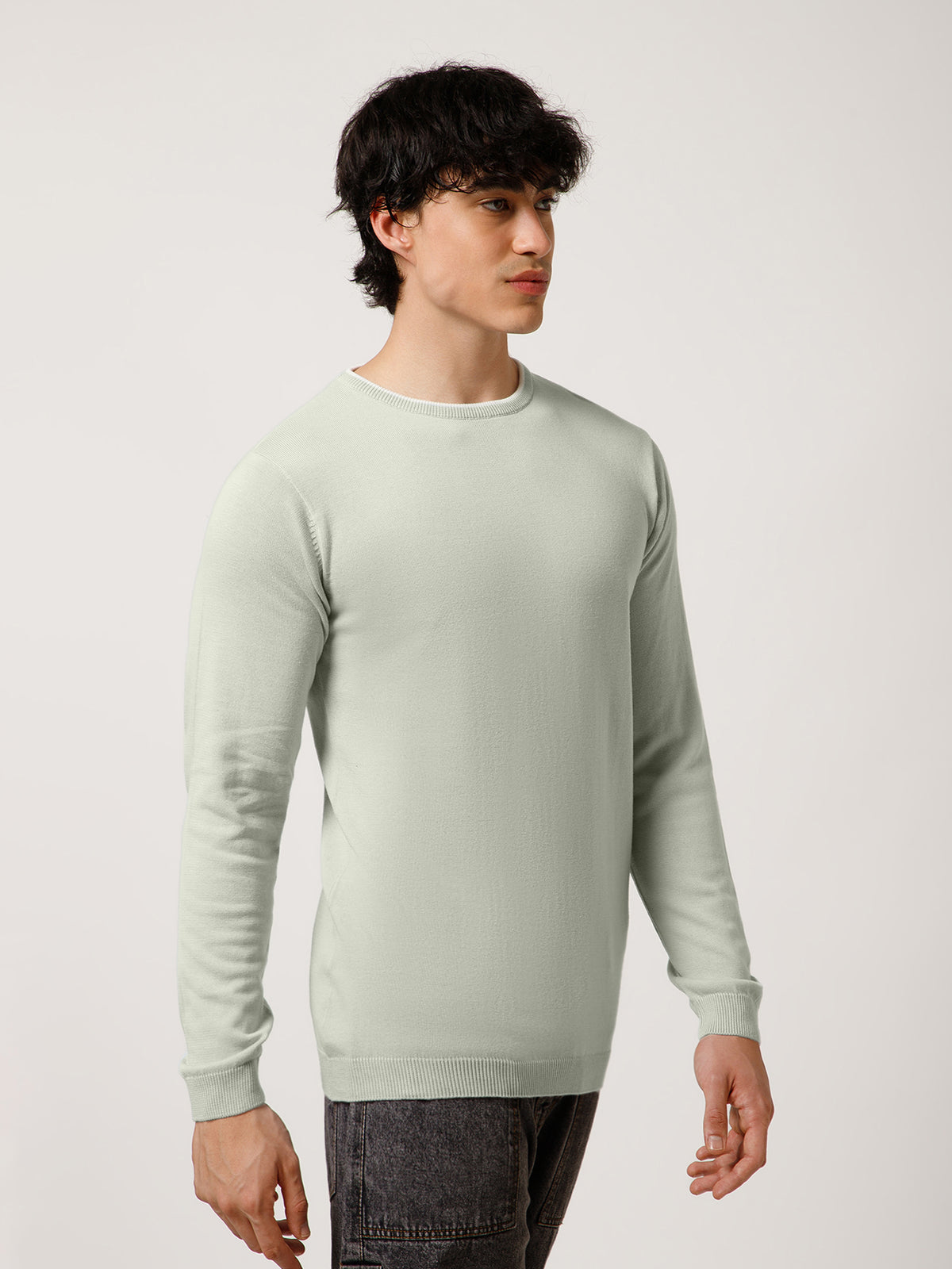 Men Full-Sleeves T-shirt Plain Round Neck 100% Cotton Blend