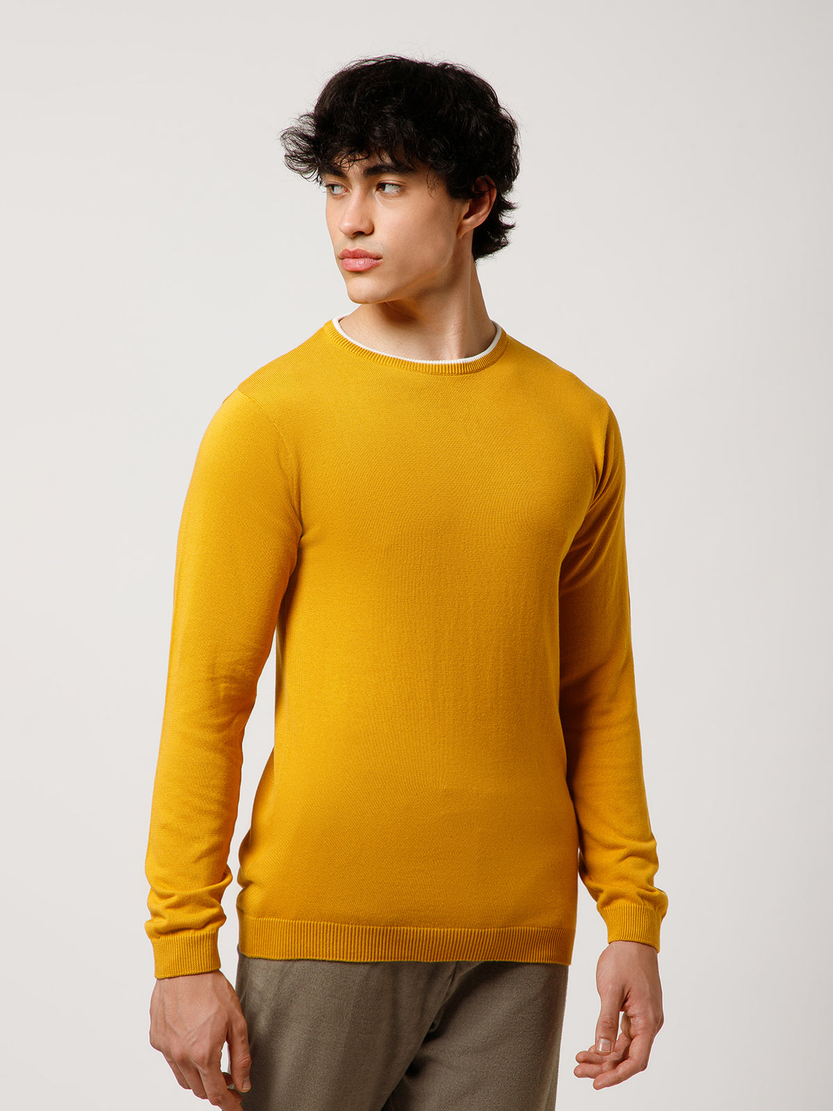 Men Full-Sleeves T-shirt Plain Round Neck 100% Cotton Blend