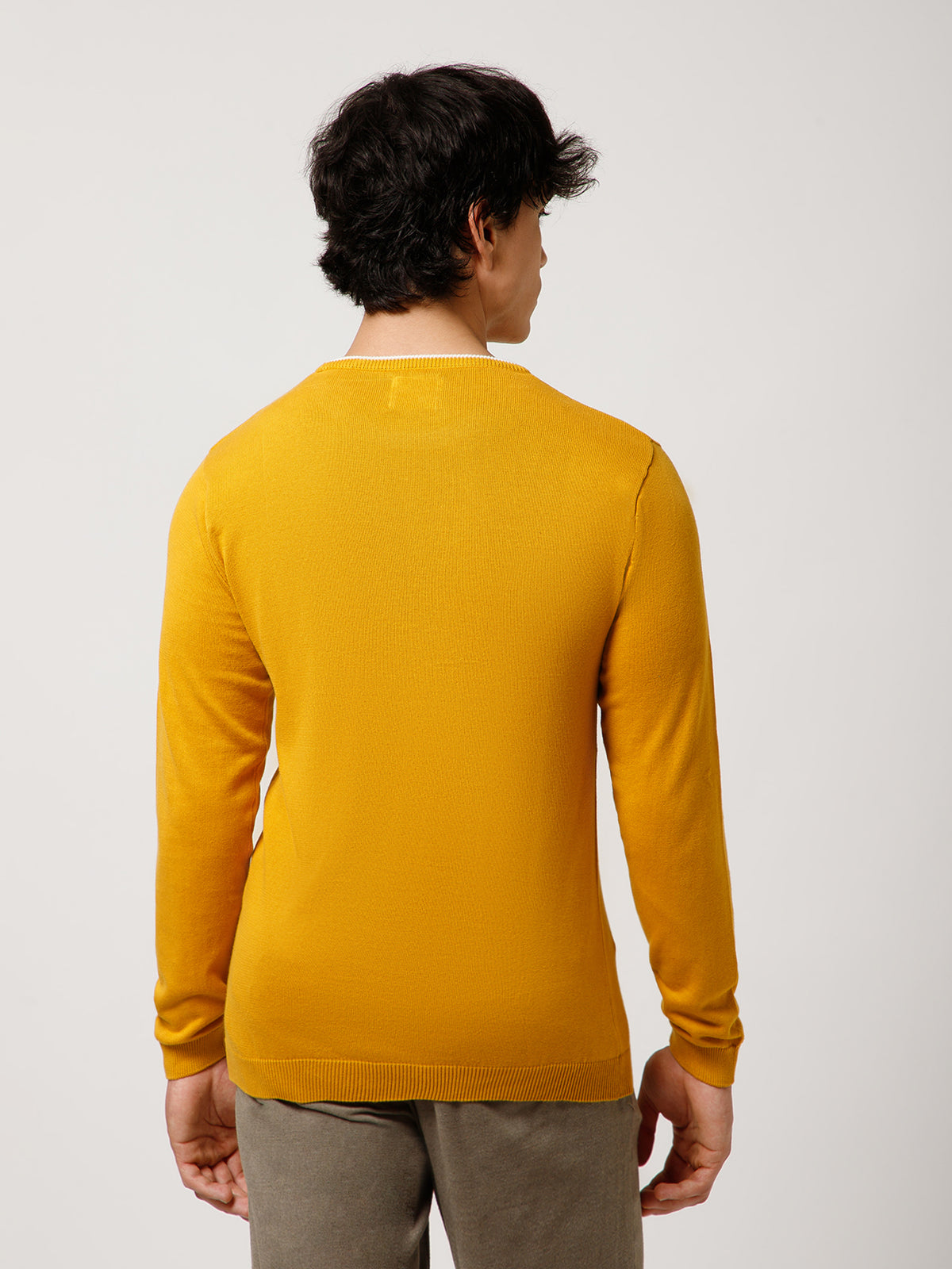 Men Full-Sleeves T-shirt Plain Round Neck 100% Cotton Blend