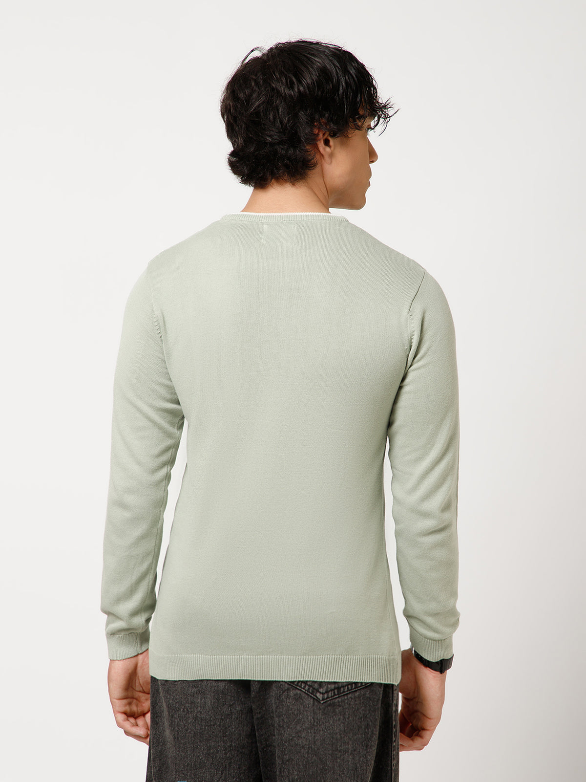 Men Full-Sleeves T-shirt Plain Round Neck 100% Cotton Blend