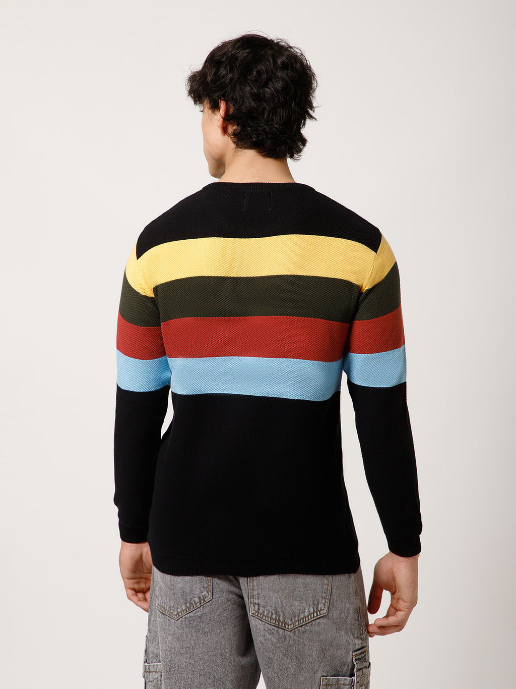 Retro Striped Knit Sweater with Modern Streetwear