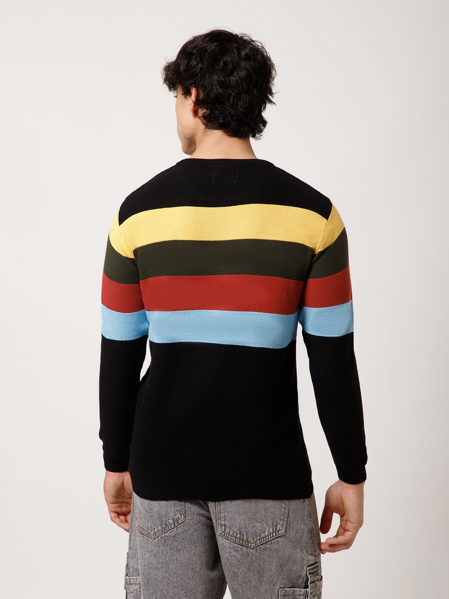 Retro Striped Knit Sweater with Modern Streetwear