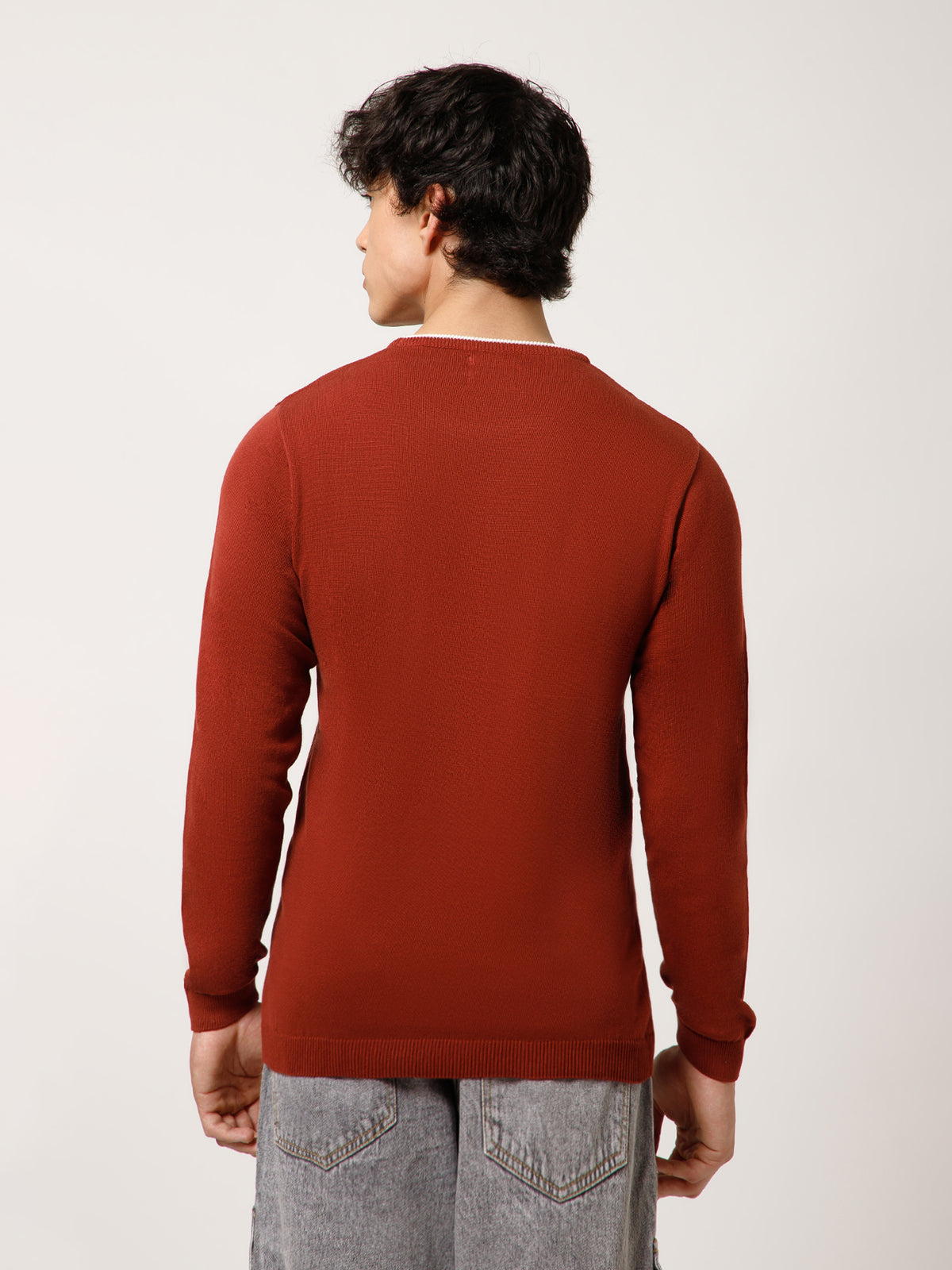 Men Full-Sleeves T-shirt Plain Round Neck 100% Cotton Blend