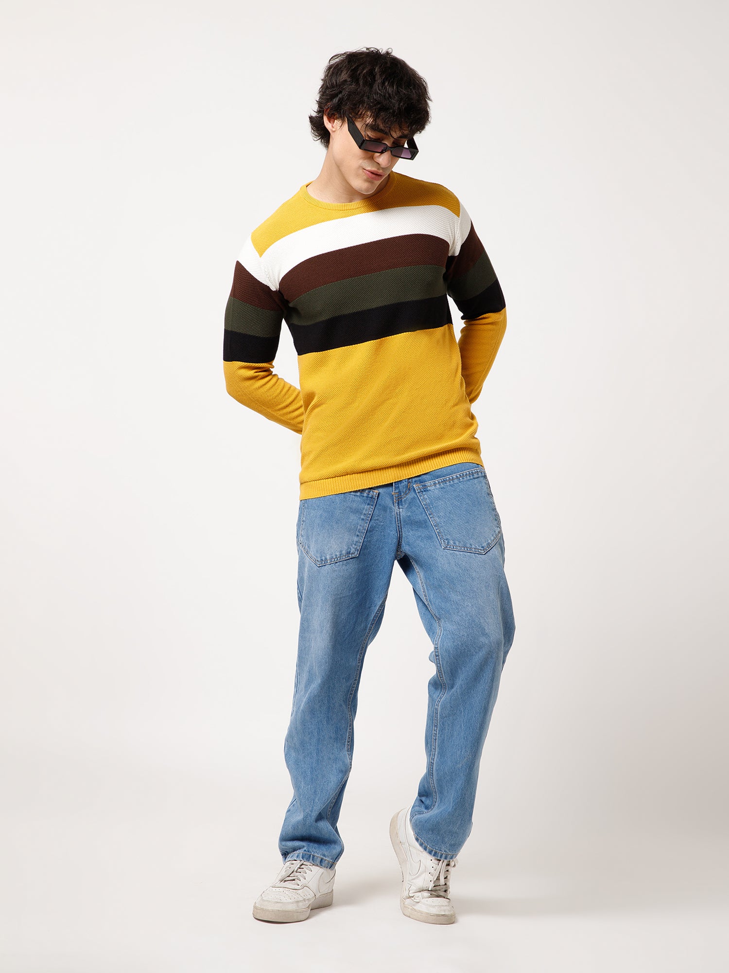 Retro Striped Knit Sweater with Modern Streetwear