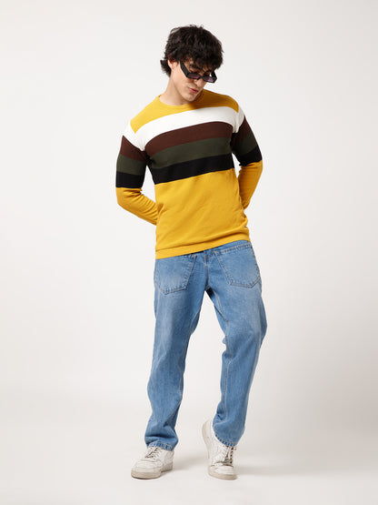 Retro Striped Knit Sweater with Modern Streetwear
