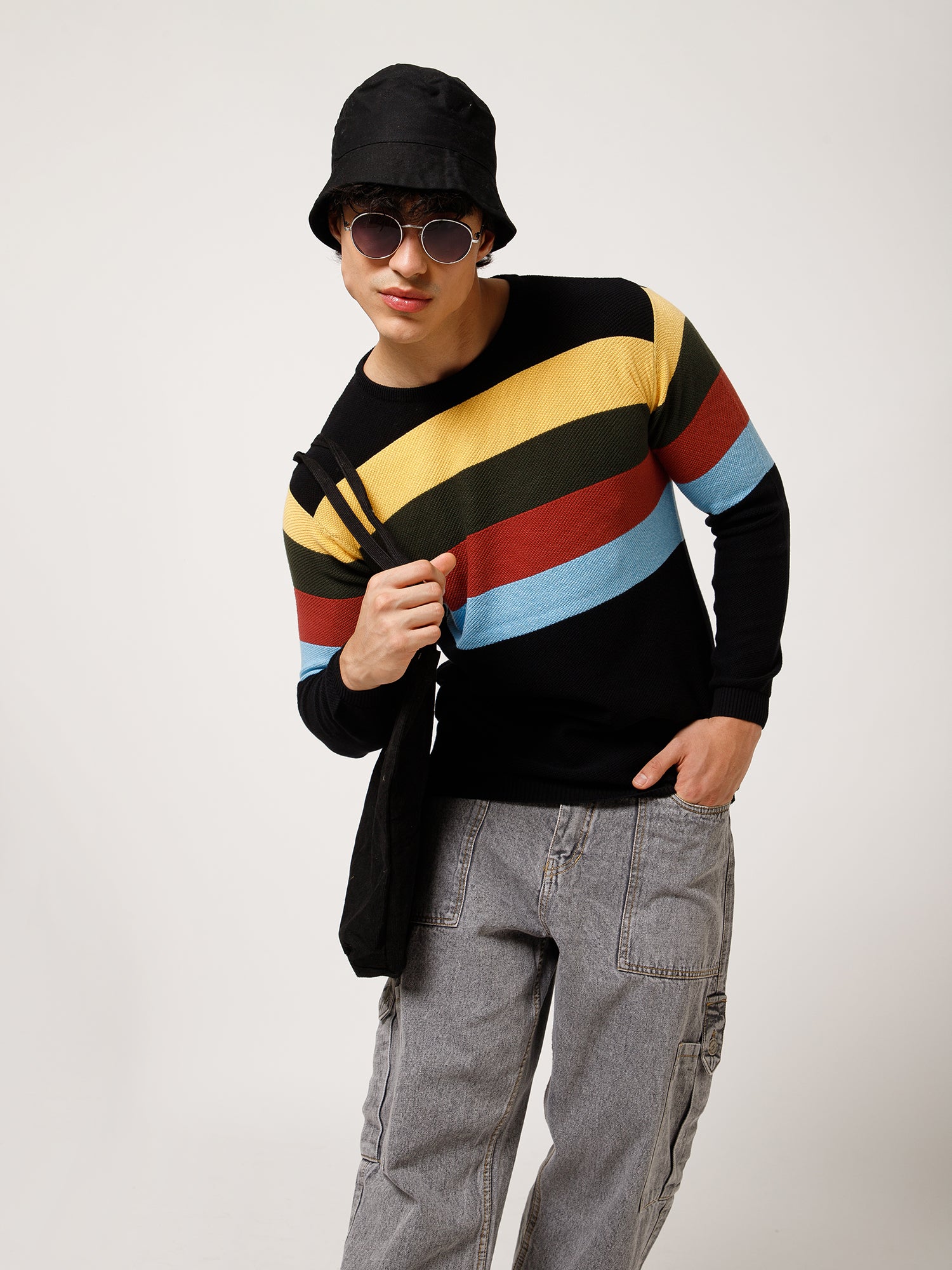 Retro Striped Knit Sweater with Modern Streetwear
