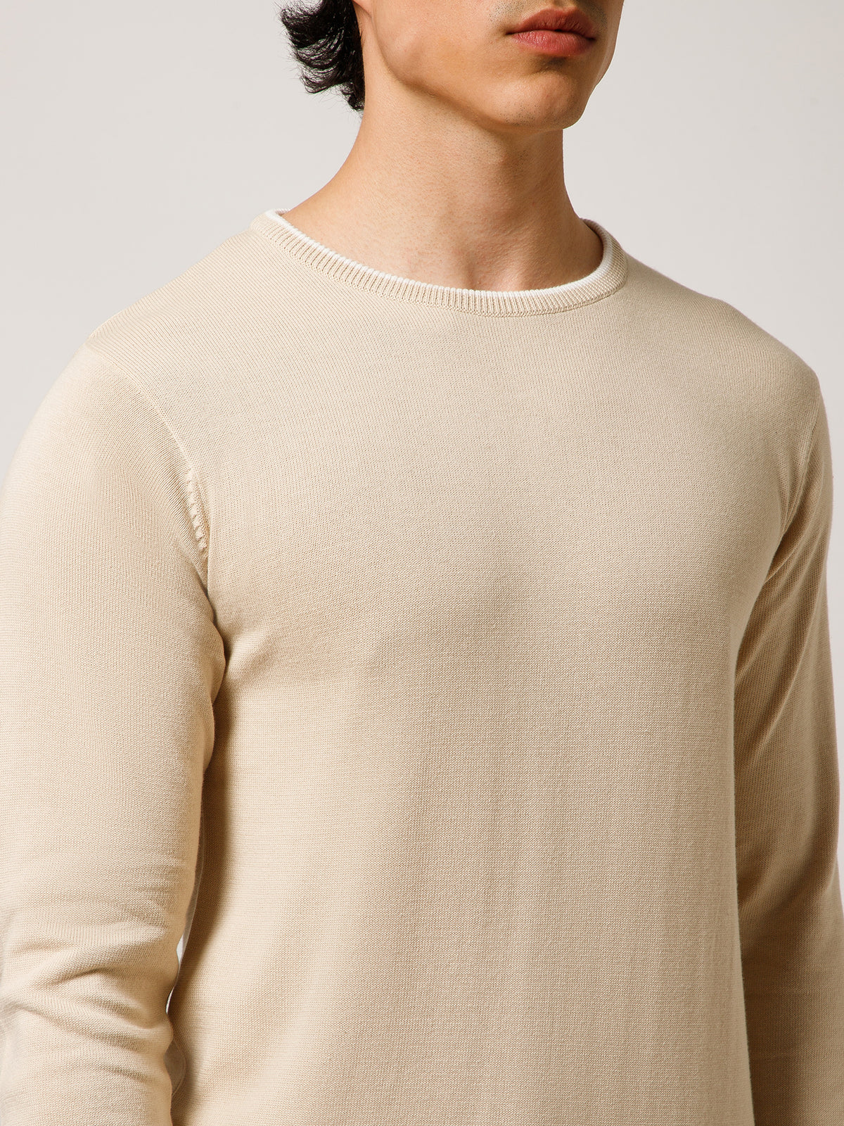 Men Full-Sleeves T-shirt Plain Round Neck 100% Cotton Blend