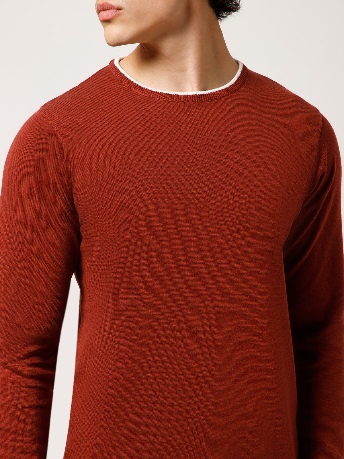 Men Full-Sleeves T-shirt Plain Round Neck 100% Cotton Blend