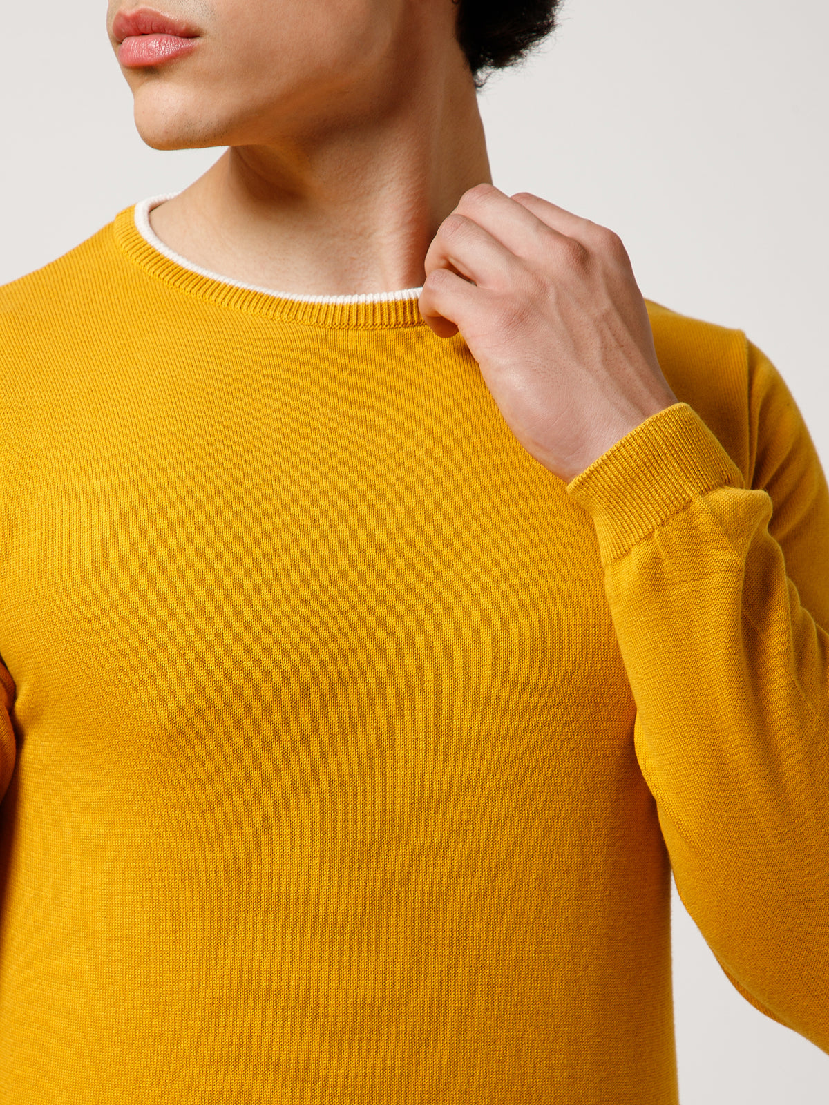 Men Full-Sleeves T-shirt Plain Round Neck 100% Cotton Blend
