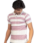 Men Striped Polo Neck Pure Cotton Light Blue, White T-Shirt
