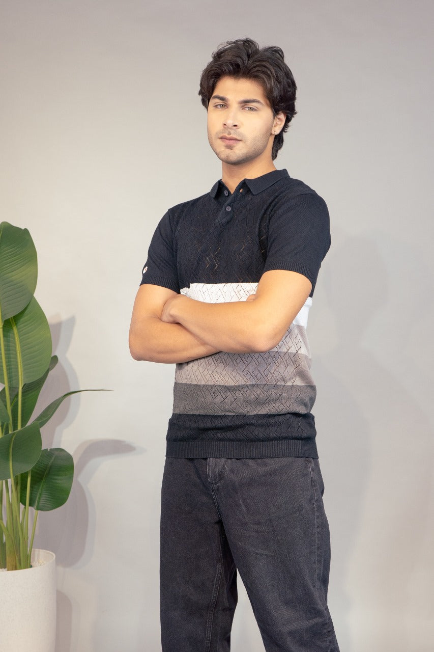 Men Colorblock Polo Neck Pure Cotton Multicolor T-Shirt