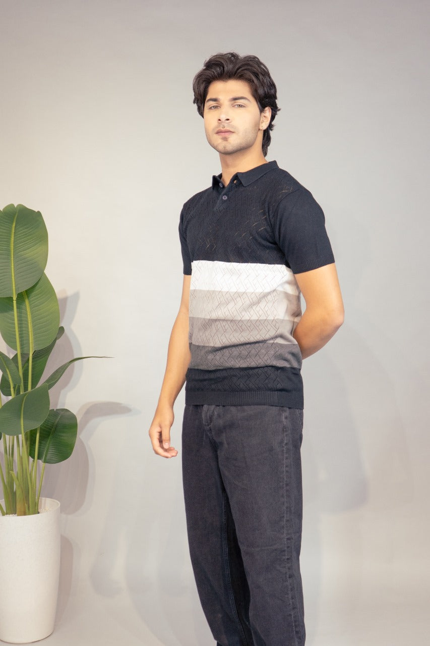 Men Colorblock Polo Neck Pure Cotton Multicolor T-Shirt