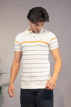Men White Patterned Pure Cotton Polo Neck T-Shirt