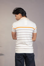Men White Patterned Pure Cotton Polo Neck T-Shirt