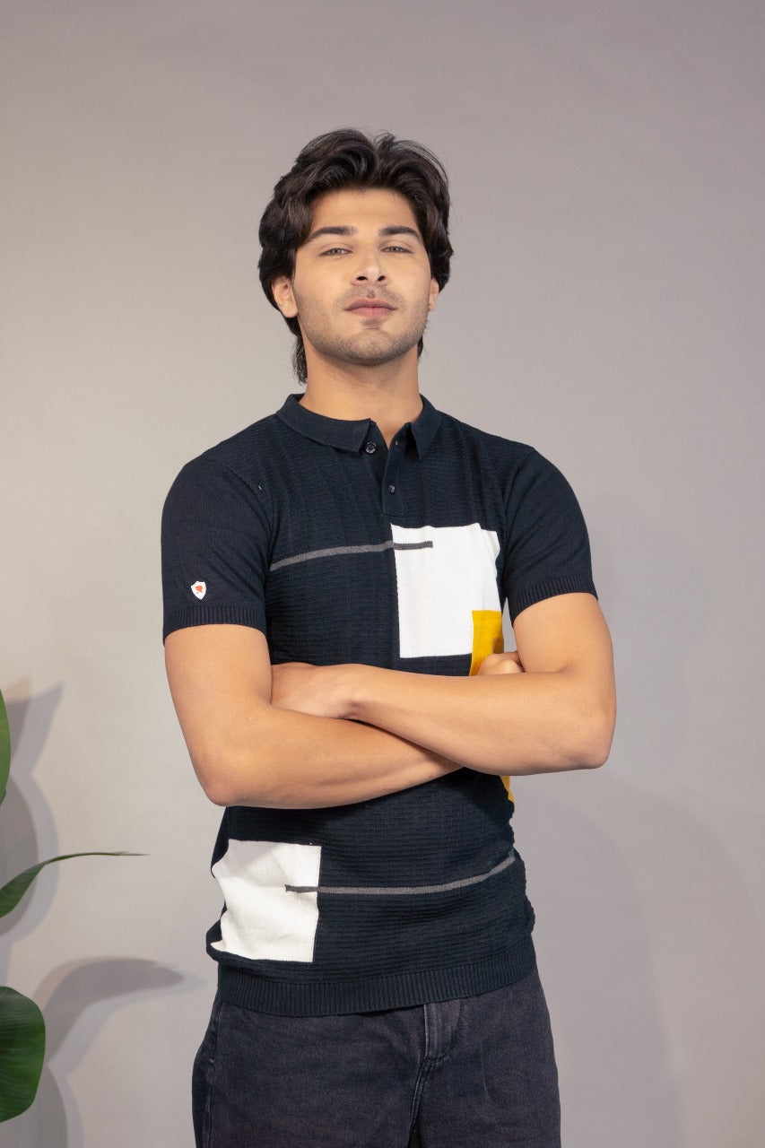 Men Geometric Print Polo Neck Pure Cotton Multicolor T-Shirt