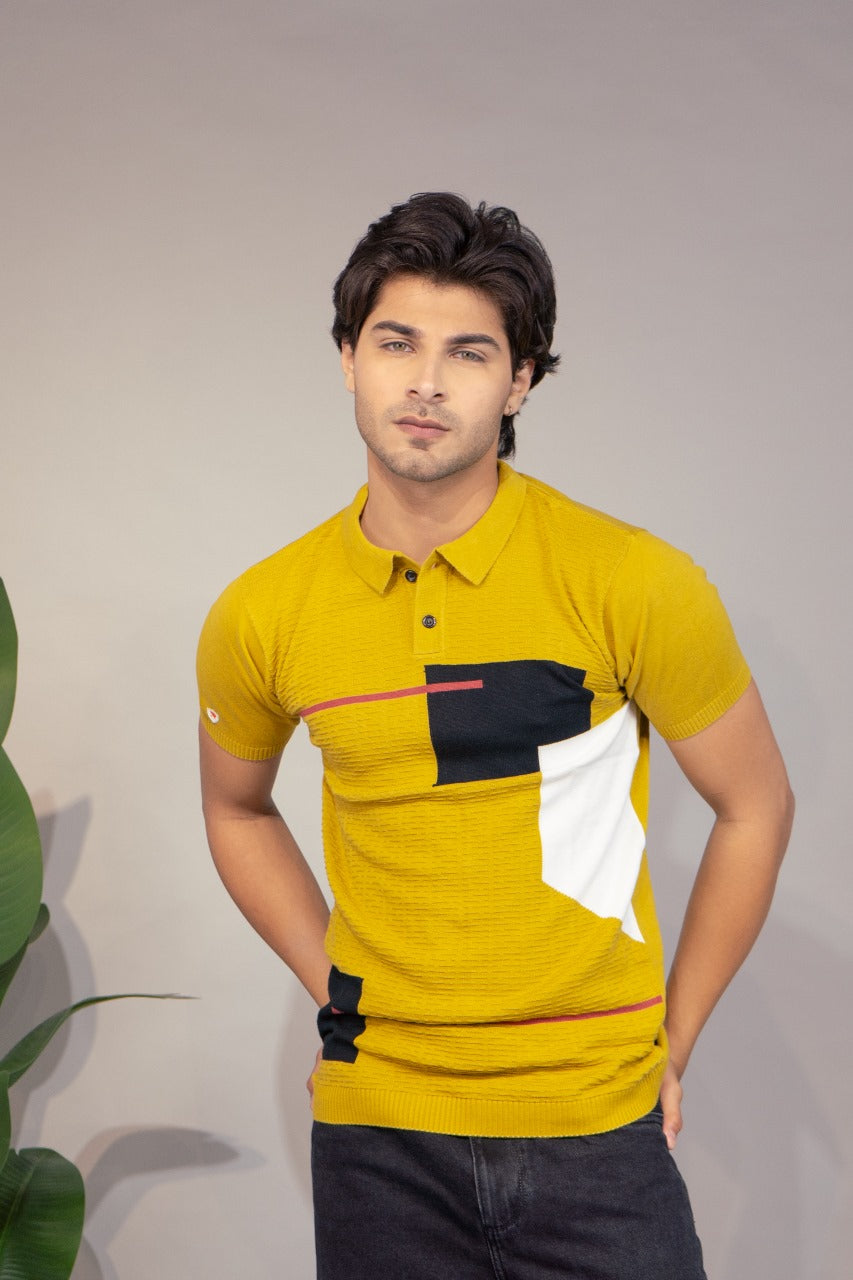 Men Geometric Print Polo Neck Pure Cotton Multicolor T-Shirt