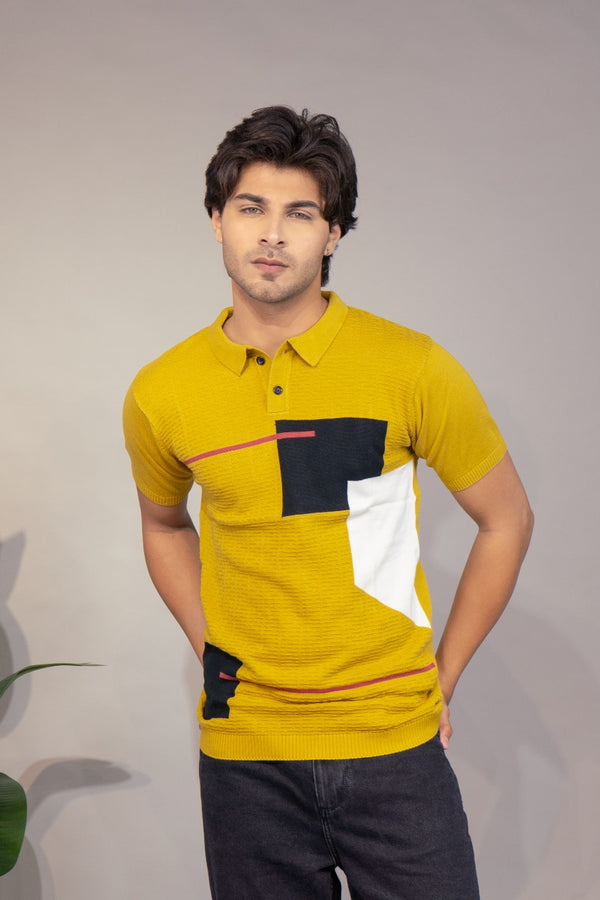 Men Geometric Print Polo Neck Pure Cotton Multicolor T-Shirt