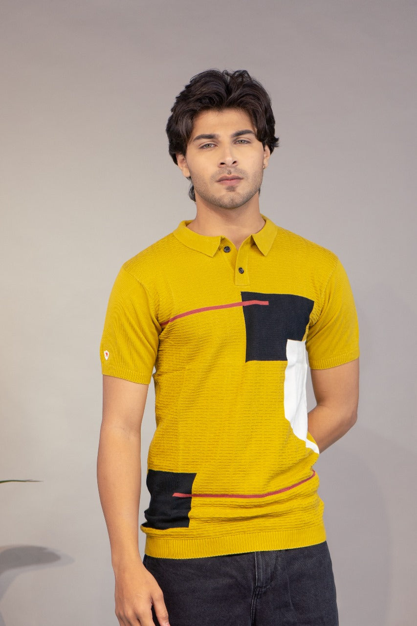 Men Geometric Print Polo Neck Pure Cotton Multicolor T-Shirt