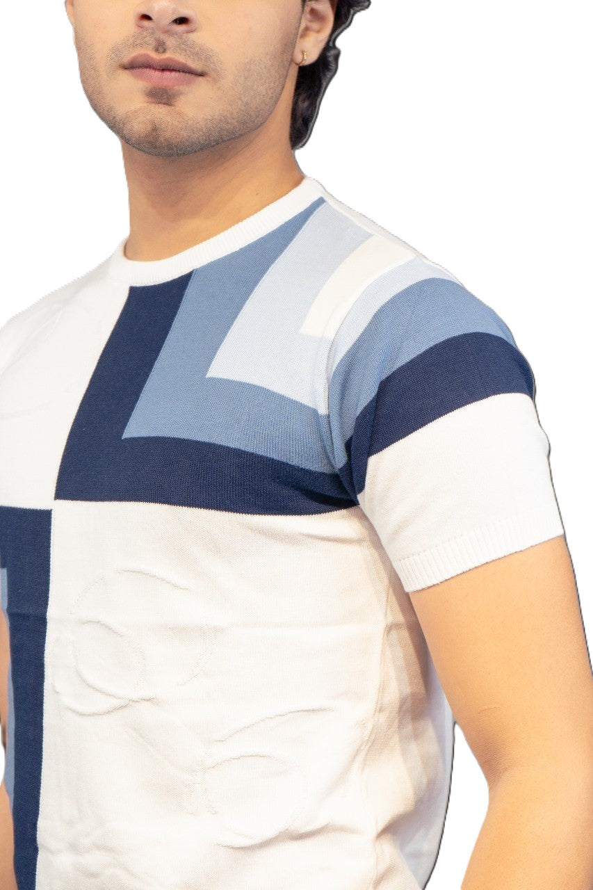 Men Colorblock Round Neck Pure Cotton White T-Shirt