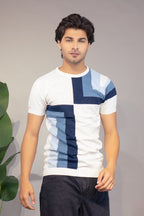 Men Colorblock Round Neck Pure Cotton White T-Shirt