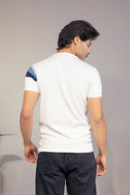 Men Colorblock Round Neck Pure Cotton White T-Shirt