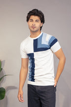Men Colorblock Round Neck Pure Cotton White T-Shirt