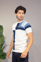 Men Colorblock Round Neck Pure Cotton White T-Shirt