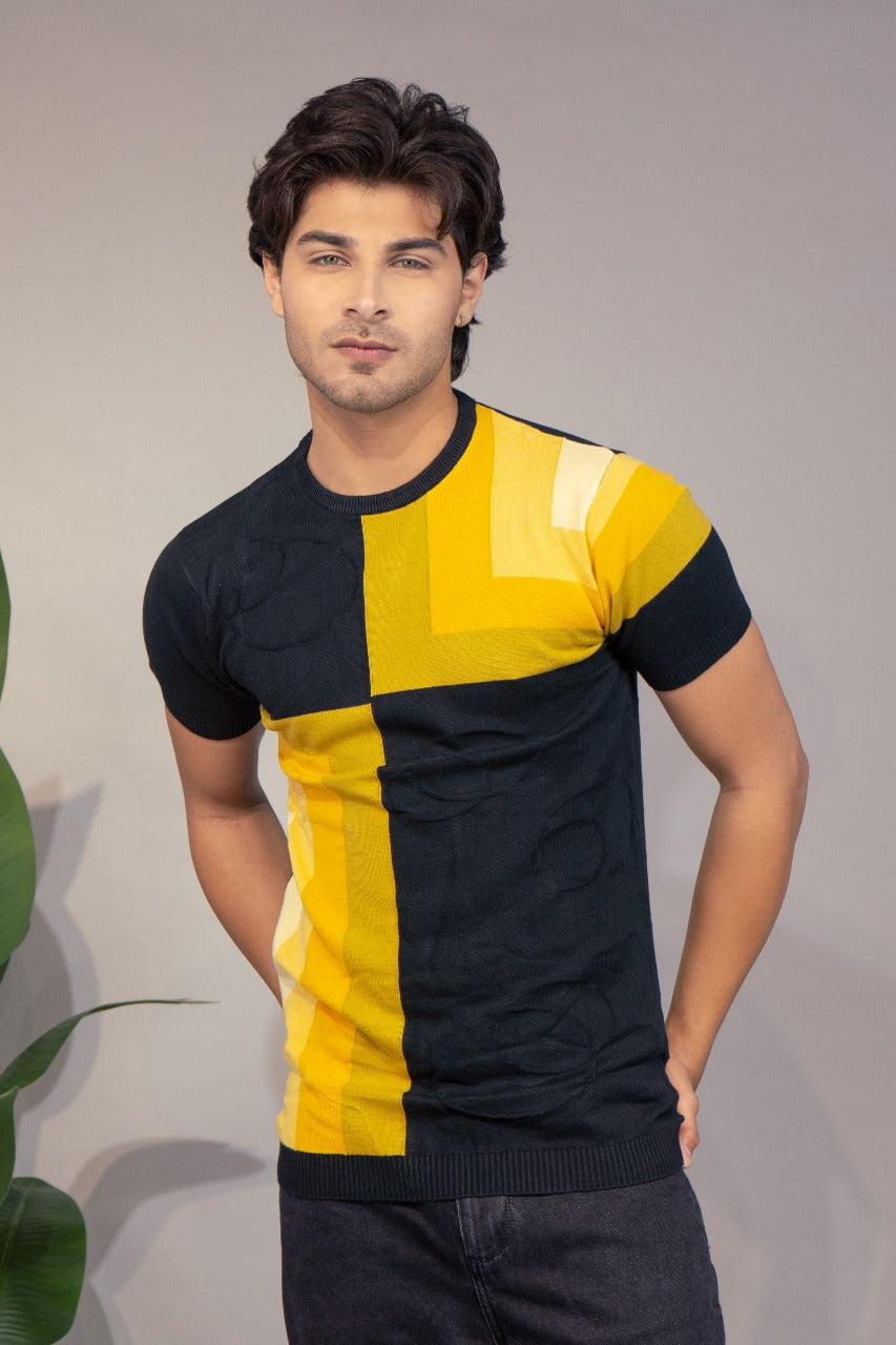 Men Colorblock Round Neck Pure Cotton White T-Shirt