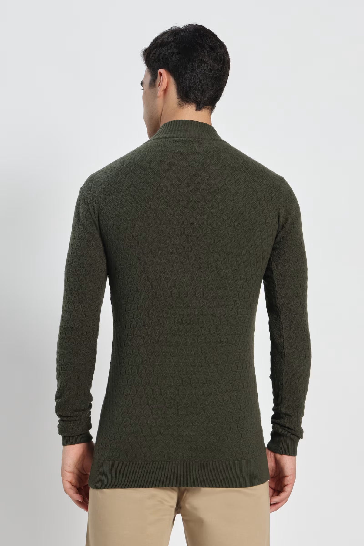 Rauth Men's Solid Half-Zip High Neck Full Sleeve Casual Knitted T-Shirt / Sweater