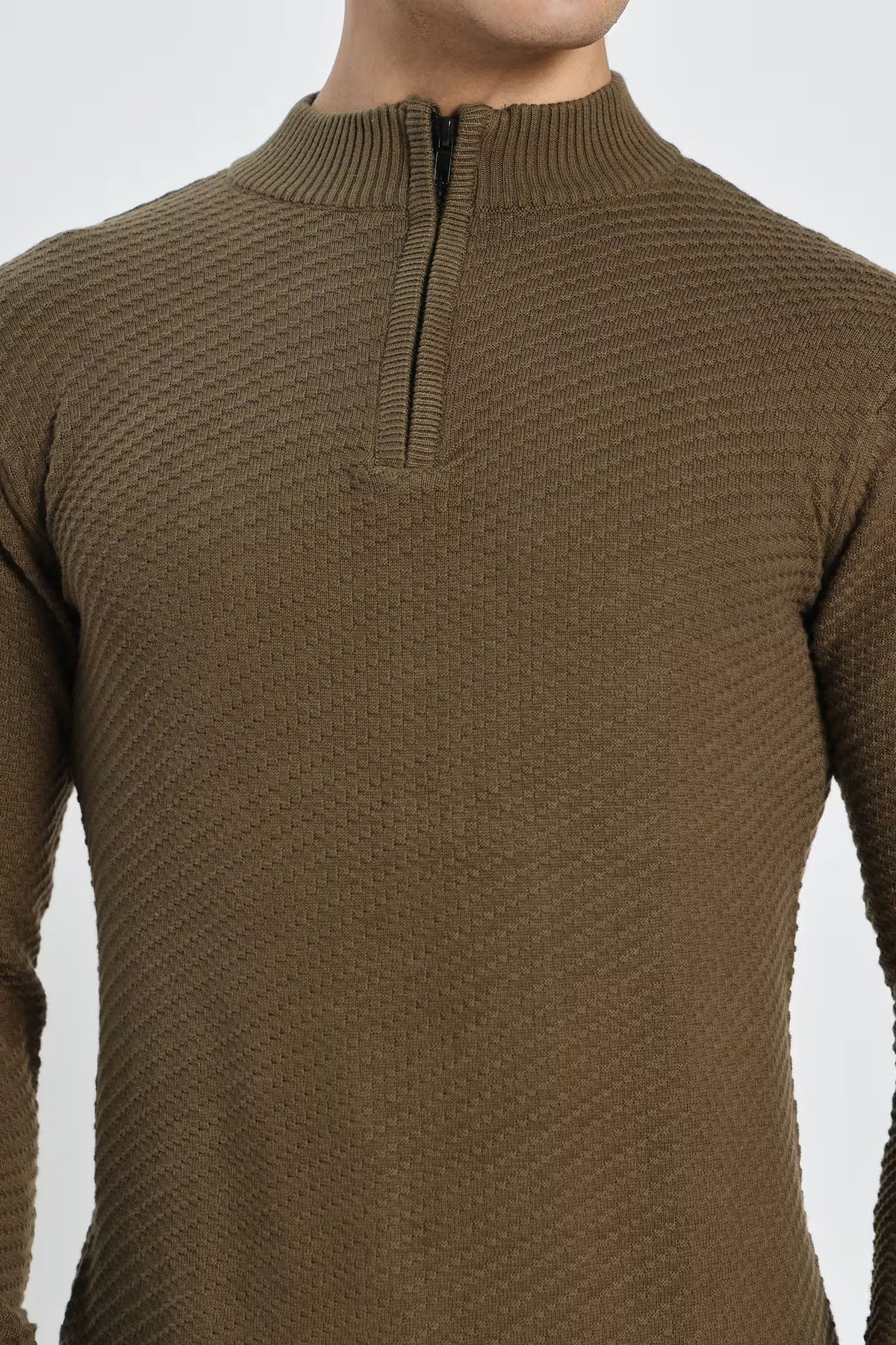 Rauth Men's Solid Half-Zip High Neck Full Sleeve Casual Knitted T-Shirt / Sweater