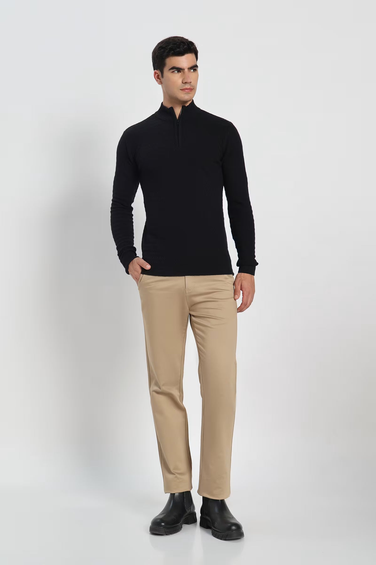 Rauth Men's Solid Half-Zip High Neck Full Sleeve Casual Knitted T-Shirt / Sweater