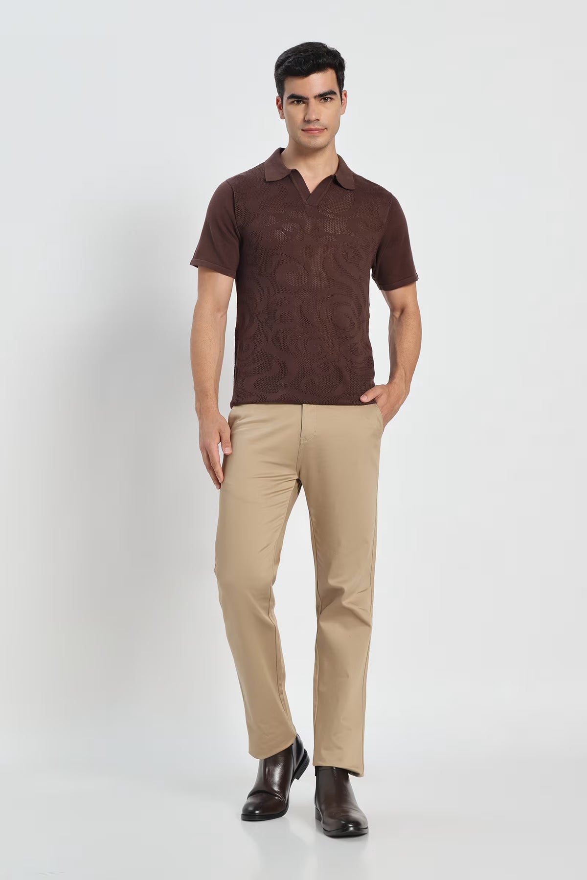 Rauth Men Self-Design Textured Knitted Polo Collar Casual T-Shirt