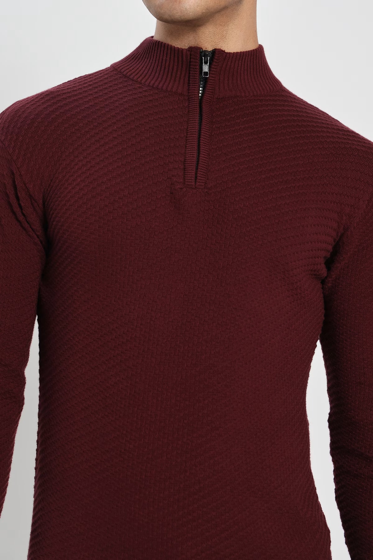 Rauth Men's Solid Half-Zip High Neck Full Sleeve Casual Knitted T-Shirt / Sweater