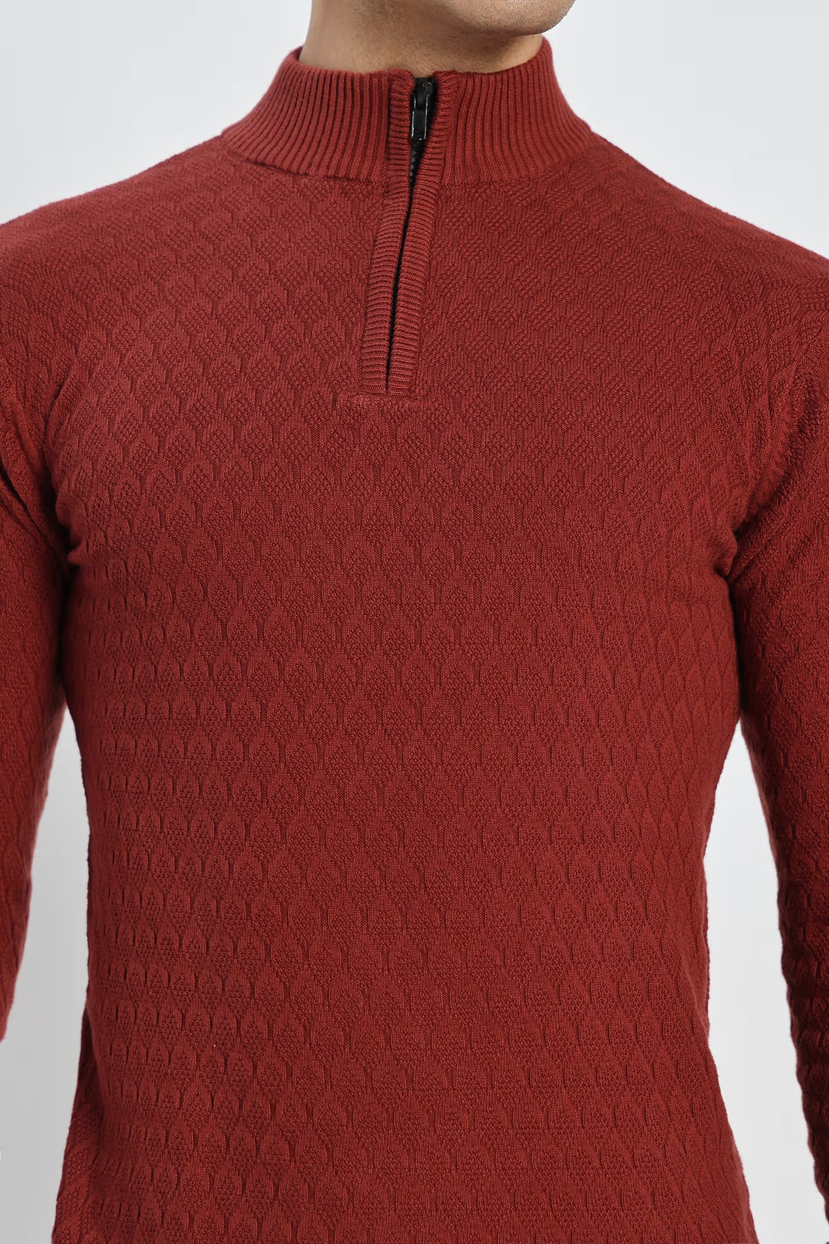 Rauth Men's Solid Half-Zip High Neck Full Sleeve Casual Knitted T-Shirt / Sweater