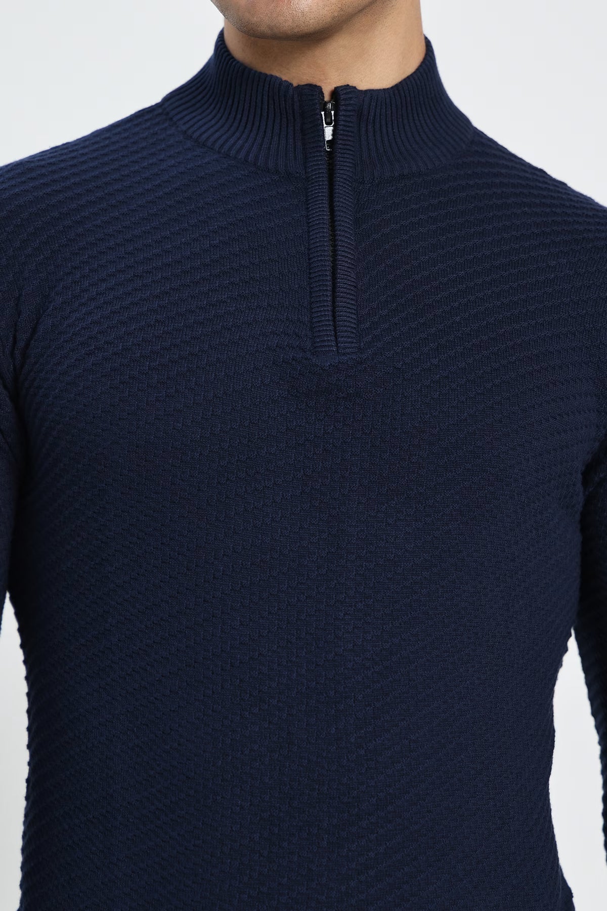 Rauth Men's Solid Half-Zip High Neck Full Sleeve Casual Knitted T-Shirt / Sweater