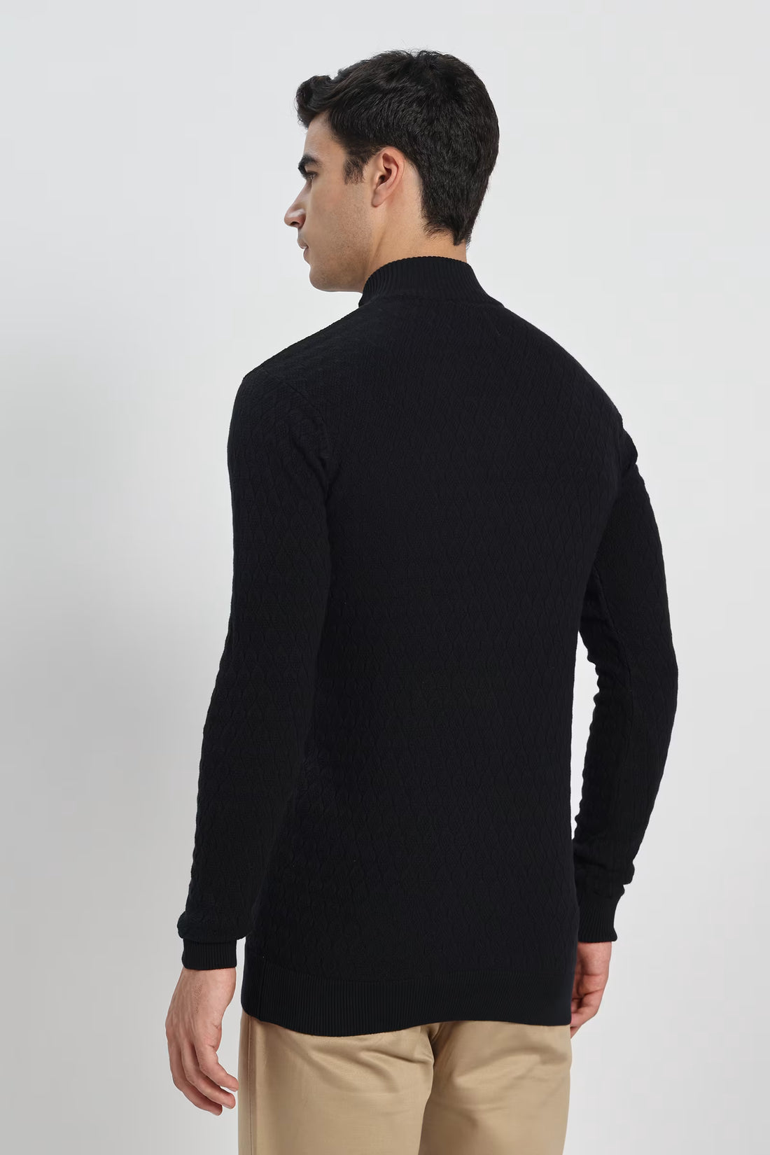 Rauth Men's Solid Half-Zip High Neck Full Sleeve Casual Knitted T-Shirt / Sweater
