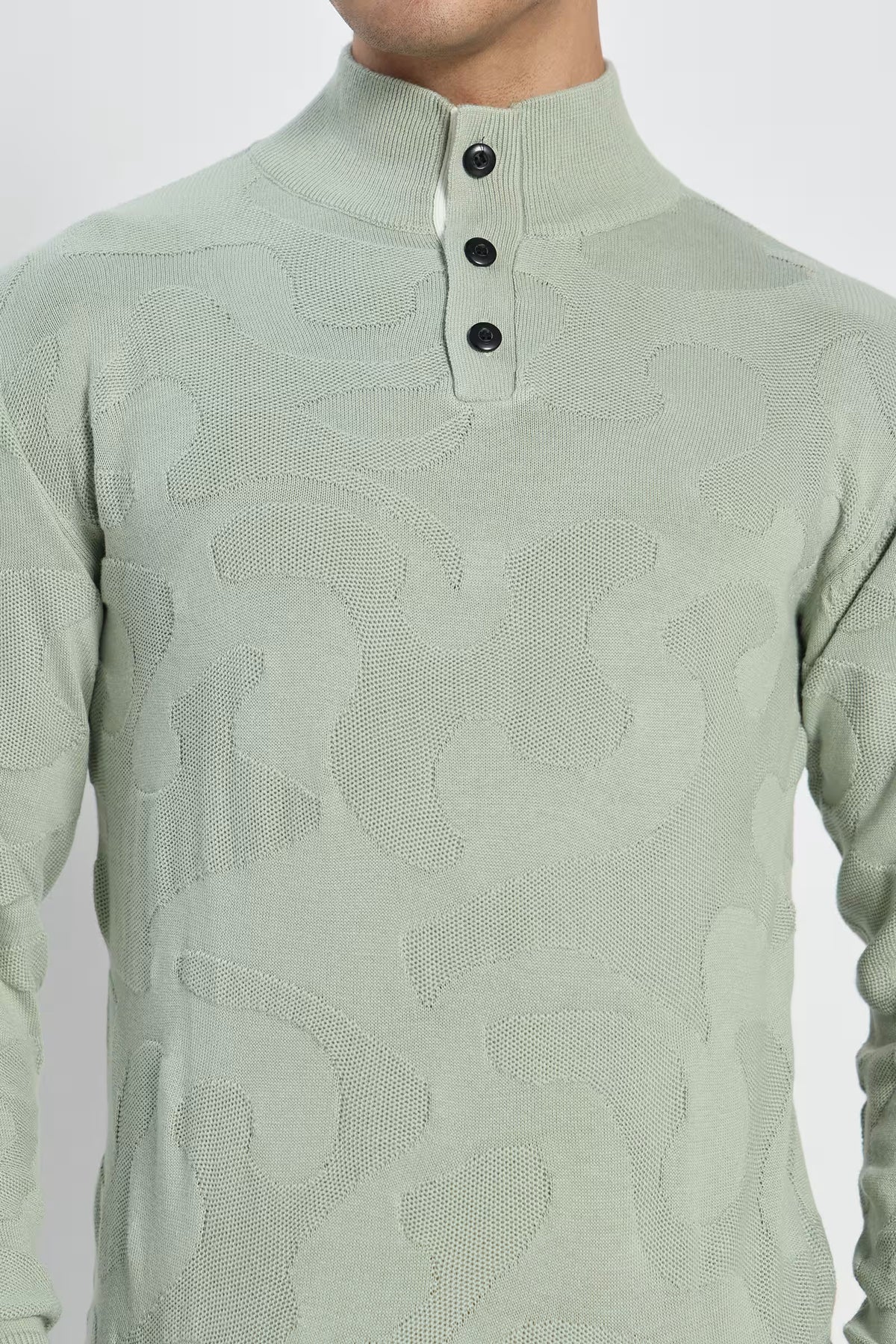 Rauth Men Textured Knitted Mock Neck Full Sleeve Casual T-Shirt / Sweater