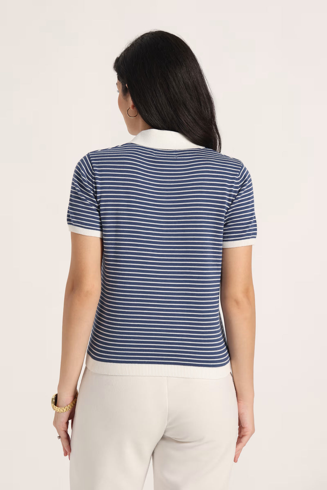 Rauth Women Knitted Polo Collar Top | Short Sleeve Textured Knit T-Shirt | Stylish Casual Western Wear Top for Women